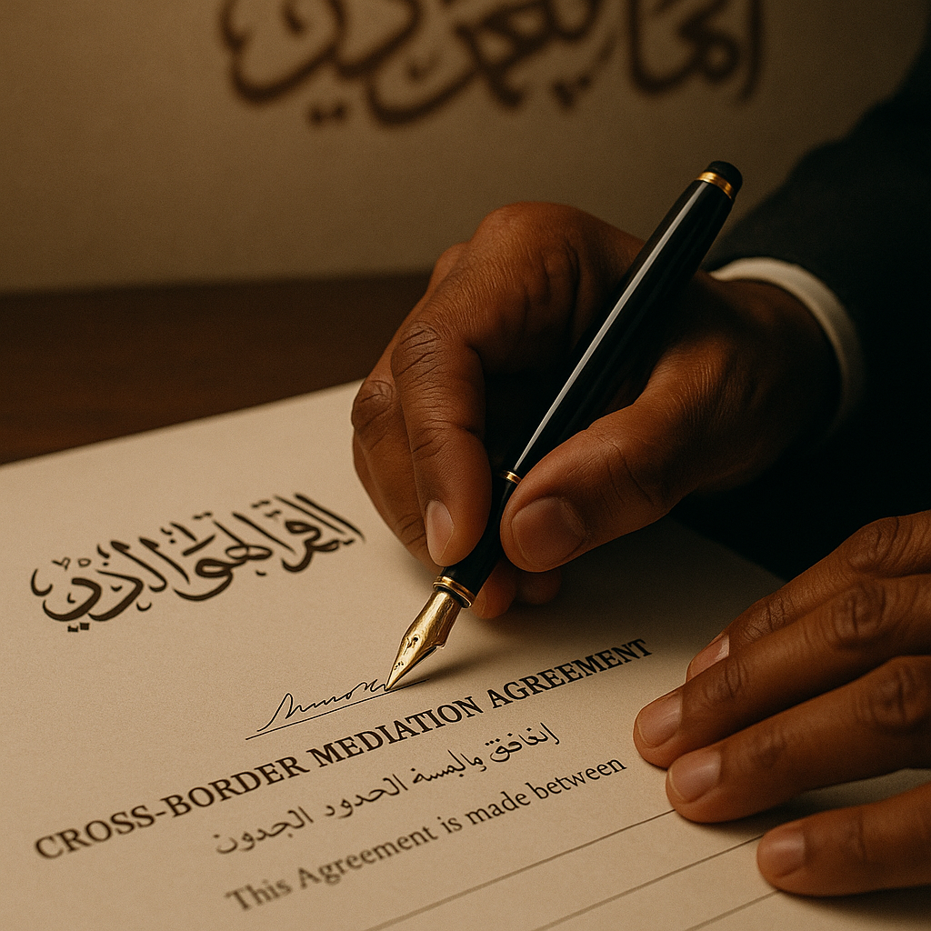 Bilingual mediation agreement signing